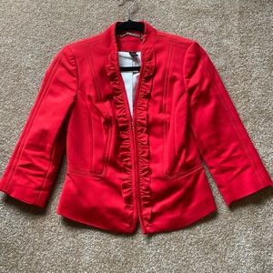 White House Black Market Red Ruffle Blazer Jacket